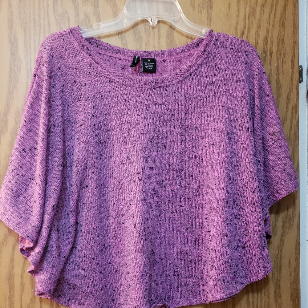 Very cute, purple/pink sweater with "wing" sleeves and open bottom.